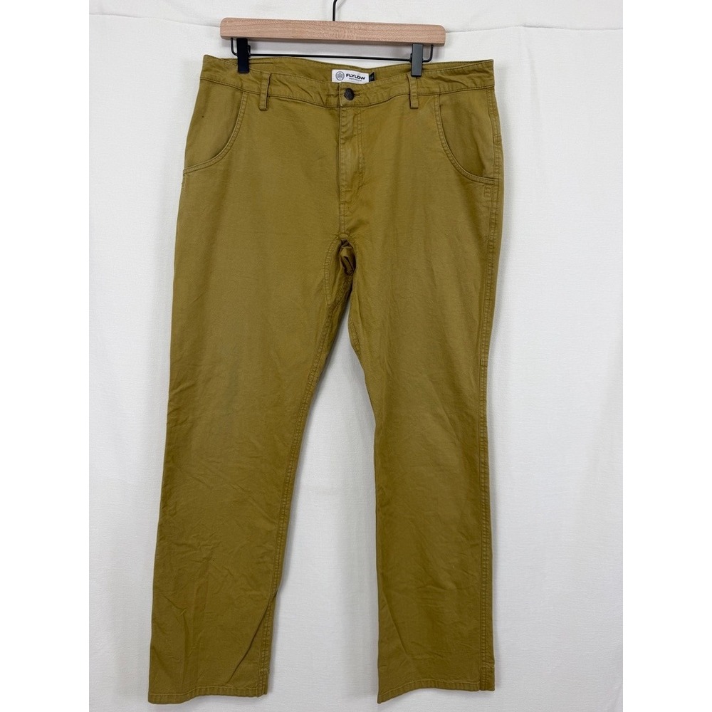 Flylow Flying Low Canvas Pants Mens XL Mustard Tan Straight Leg Workwear Utility